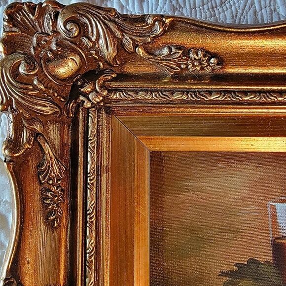 Renoir-Baroque-style Fruit Oil? Painting Signed Ornate Golden Frame 15x14x2 - Picture 4 of 8